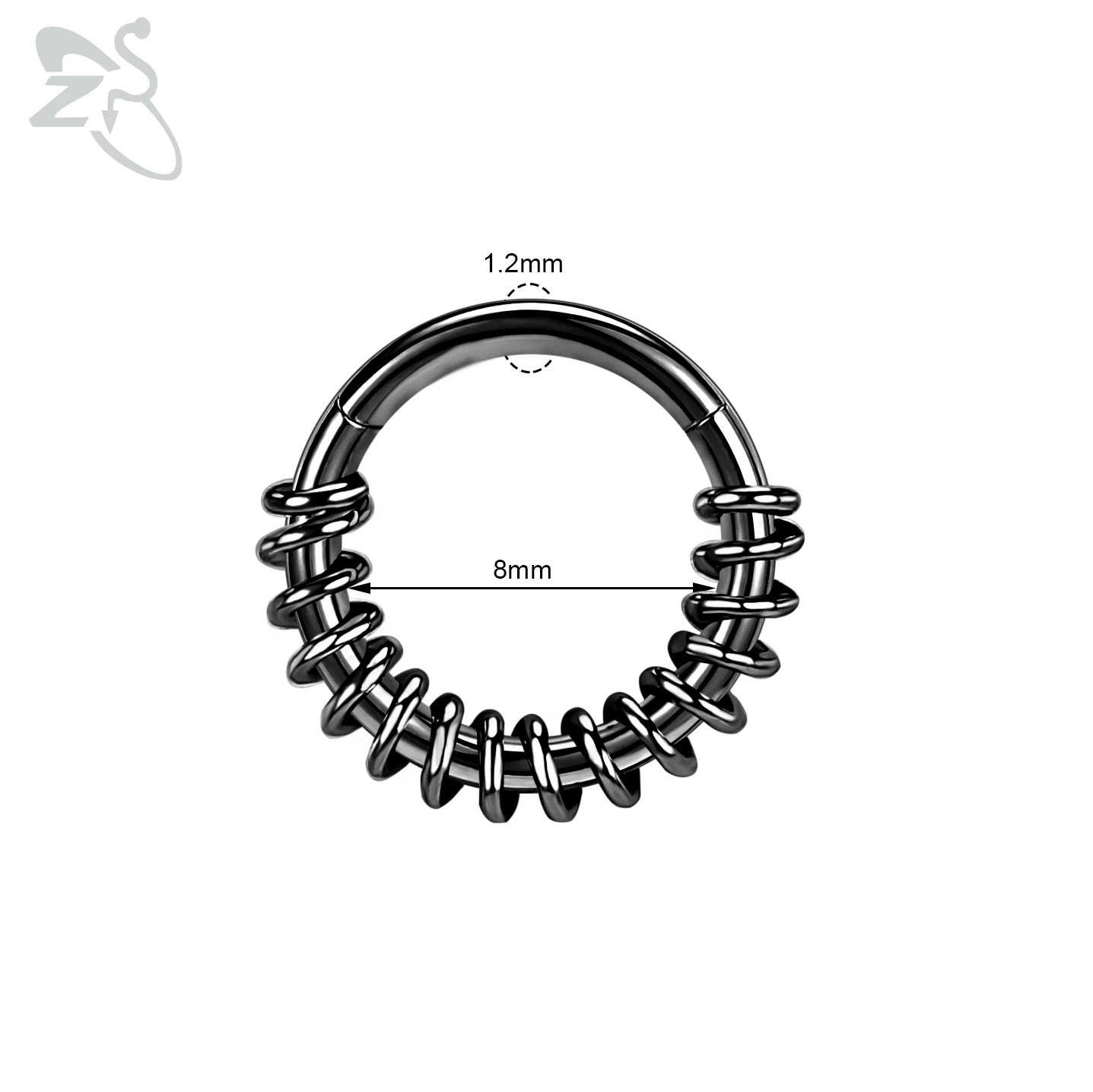 ZS 1 Piece Black Color 316L Stainless Steel Nose Ring For Women Men 8MM Punk Moon Spike Ear Helix Septum Tragus Piercing Jewelry
