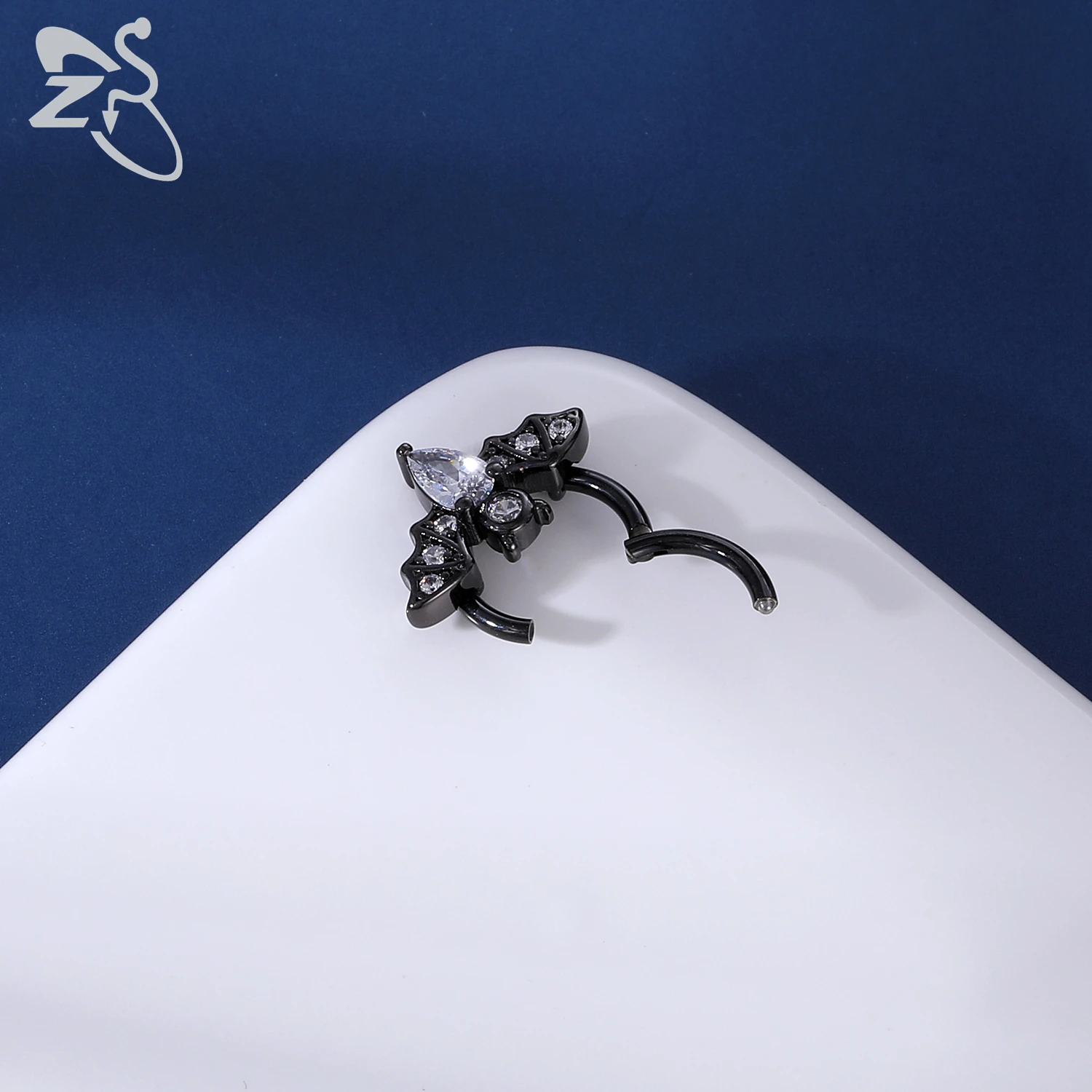 ZS 1 Piece Black Color 316L Stainless Steel Nose Ring For Women Men 8MM Punk Moon Spike Ear Helix Septum Tragus Piercing Jewelry