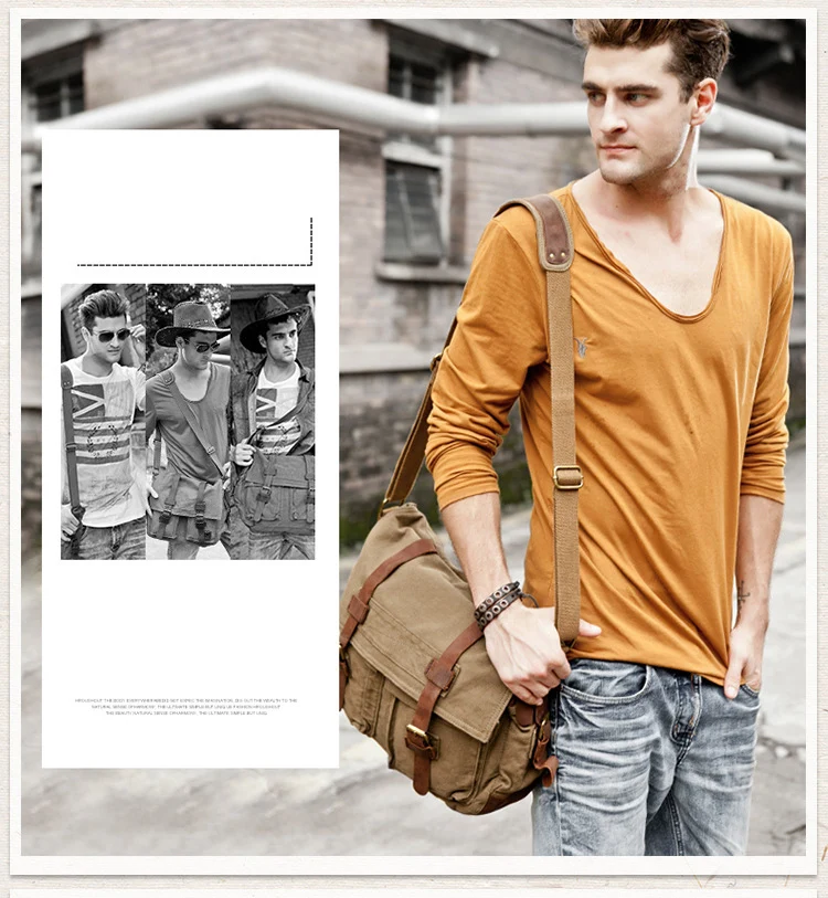 2025 Fashion Vintage Leather Canvas Women's Men's Messenger Bag Cotton Canvas Crossbody Bag Men Shoulder Bag Sling Casual Bag