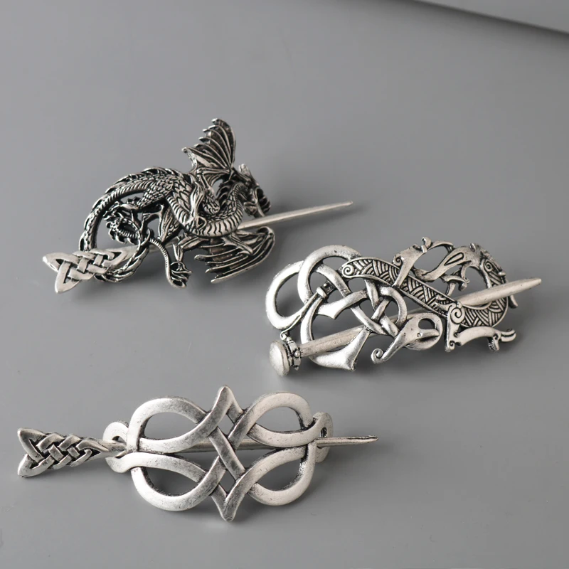 27 Style Viking Hairpin Celtics Knots Crown Vintage Metal Hair Stick Runes Dragons Slide Hair Clip Women Hair Jewelry Accessorie