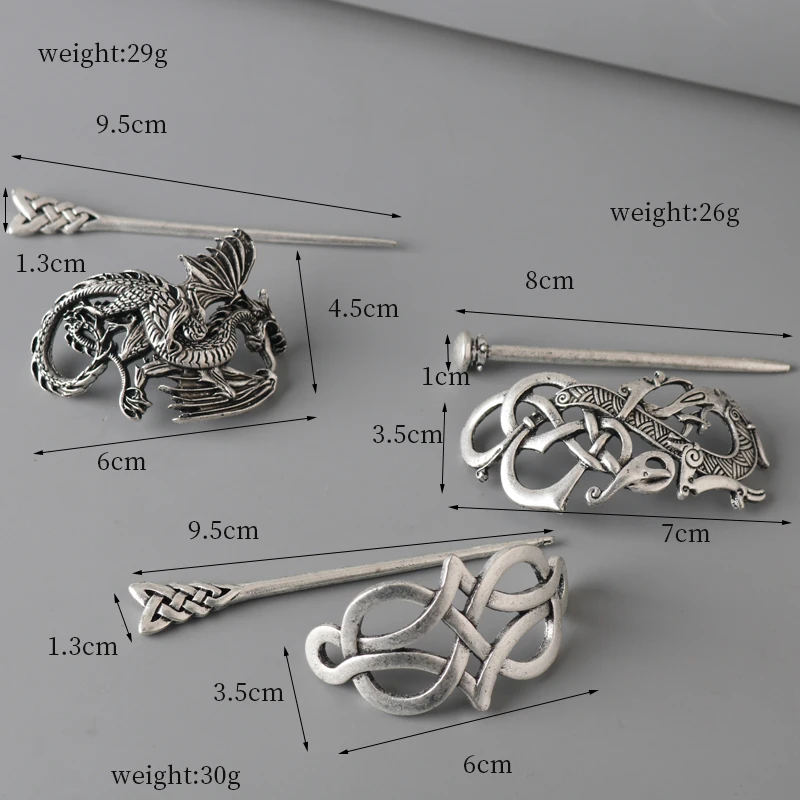 27 Style Viking Hairpin Celtics Knots Crown Vintage Metal Hair Stick Runes Dragons Slide Hair Clip Women Hair Jewelry Accessorie