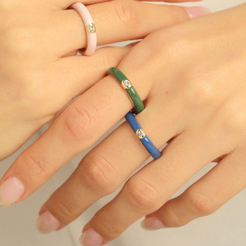 Premium Gold Plated Colorful Enamel Engagement Rings for Women Fashion Wedding Luxury Jewelry Party Women's Accessories