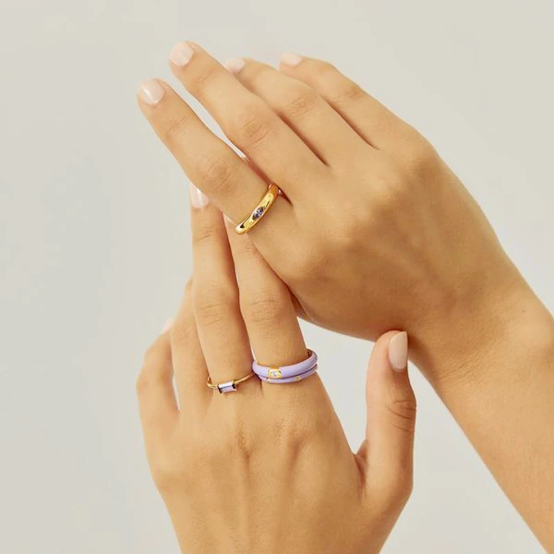 Premium Gold Plated Colorful Enamel Engagement Rings for Women Fashion Wedding Luxury Jewelry Party Women's Accessories