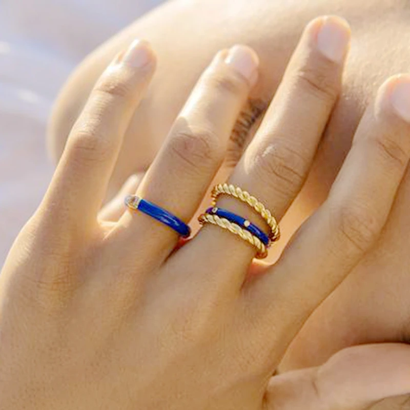 Premium Gold Plated Colorful Enamel Engagement Rings for Women Fashion Wedding Luxury Jewelry Party Women's Accessories