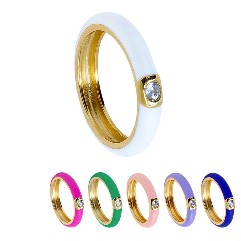 Premium Gold Plated Colorful Enamel Engagement Rings for Women Fashion Wedding Luxury Jewelry Party Women's Accessories