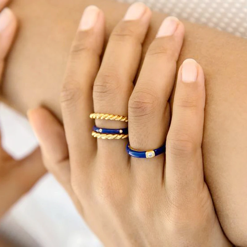 Premium Gold Plated Colorful Enamel Engagement Rings for Women Fashion Wedding Luxury Jewelry Party Women's Accessories