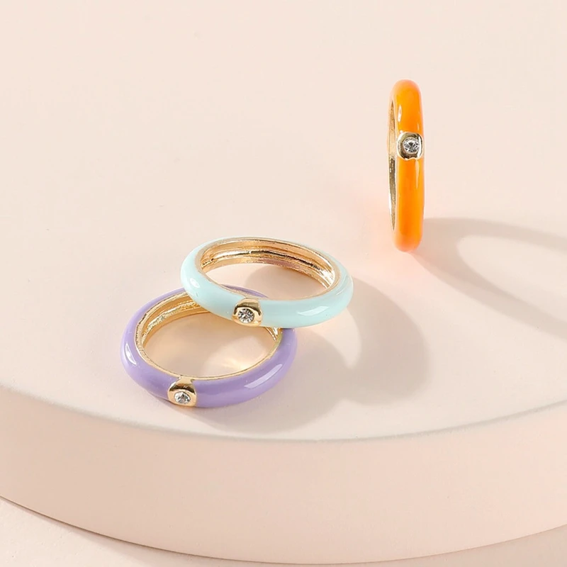 Premium Gold Plated Colorful Enamel Engagement Rings for Women Fashion Wedding Luxury Jewelry Party Women's Accessories