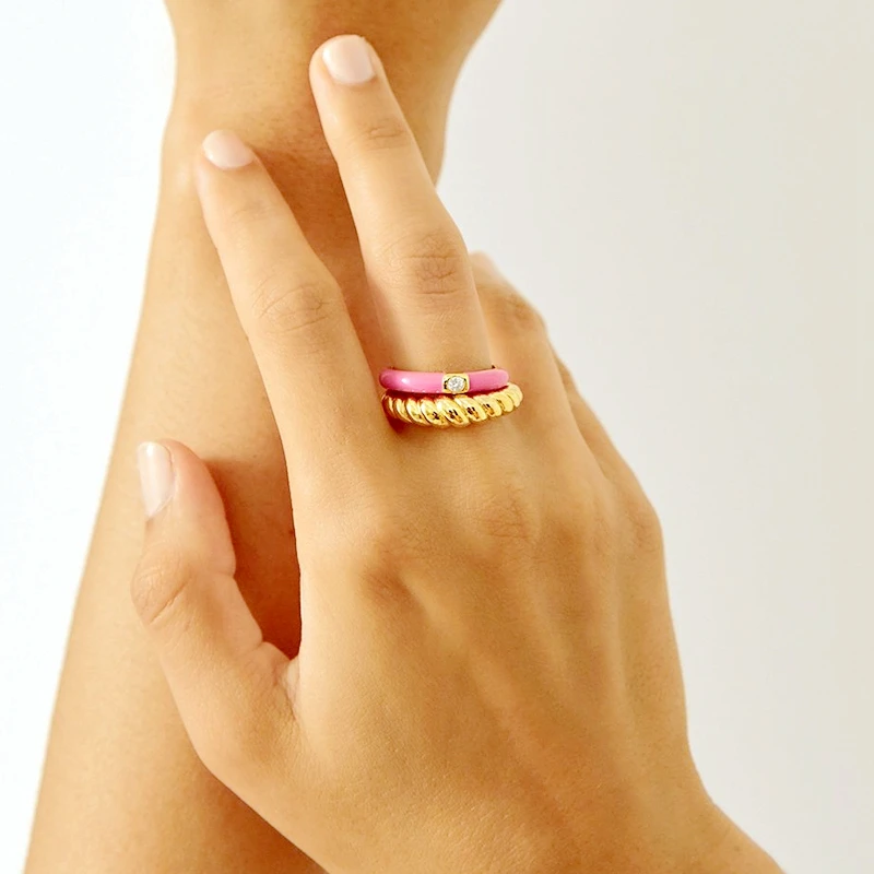 Premium Gold Plated Colorful Enamel Engagement Rings for Women Fashion Wedding Luxury Jewelry Party Women's Accessories