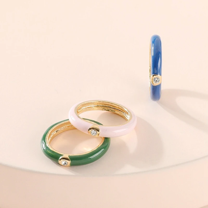 Premium Gold Plated Colorful Enamel Engagement Rings for Women Fashion Wedding Luxury Jewelry Party Women's Accessories