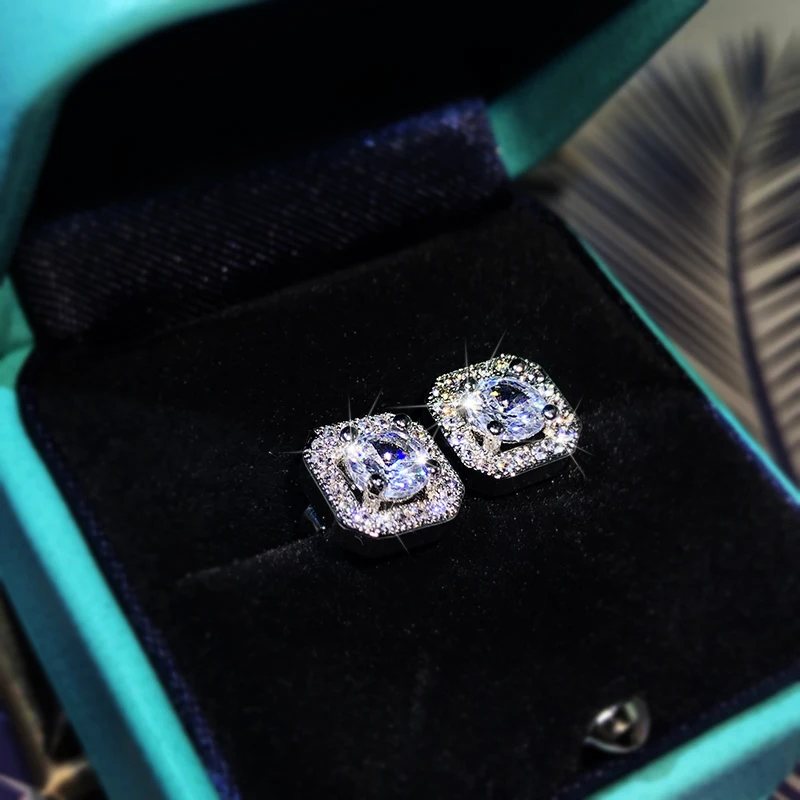 Luxury High Quality White Zircon Earrings 925 Sterling Silver Fashion Jewelry Ladies Party Birthday Suitable For Girlfriend