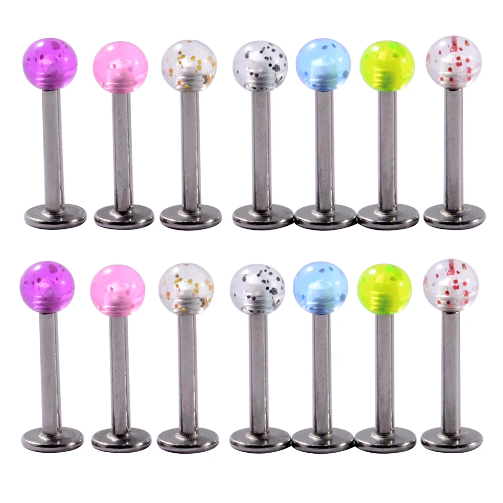 8/10/14pcs Acrylic Colorful Mixed Style Nose Ring Tongue Lip Eyebrow Ring Ear Studs Tragus Helix Lobe Ball Piercing Body Jewelry