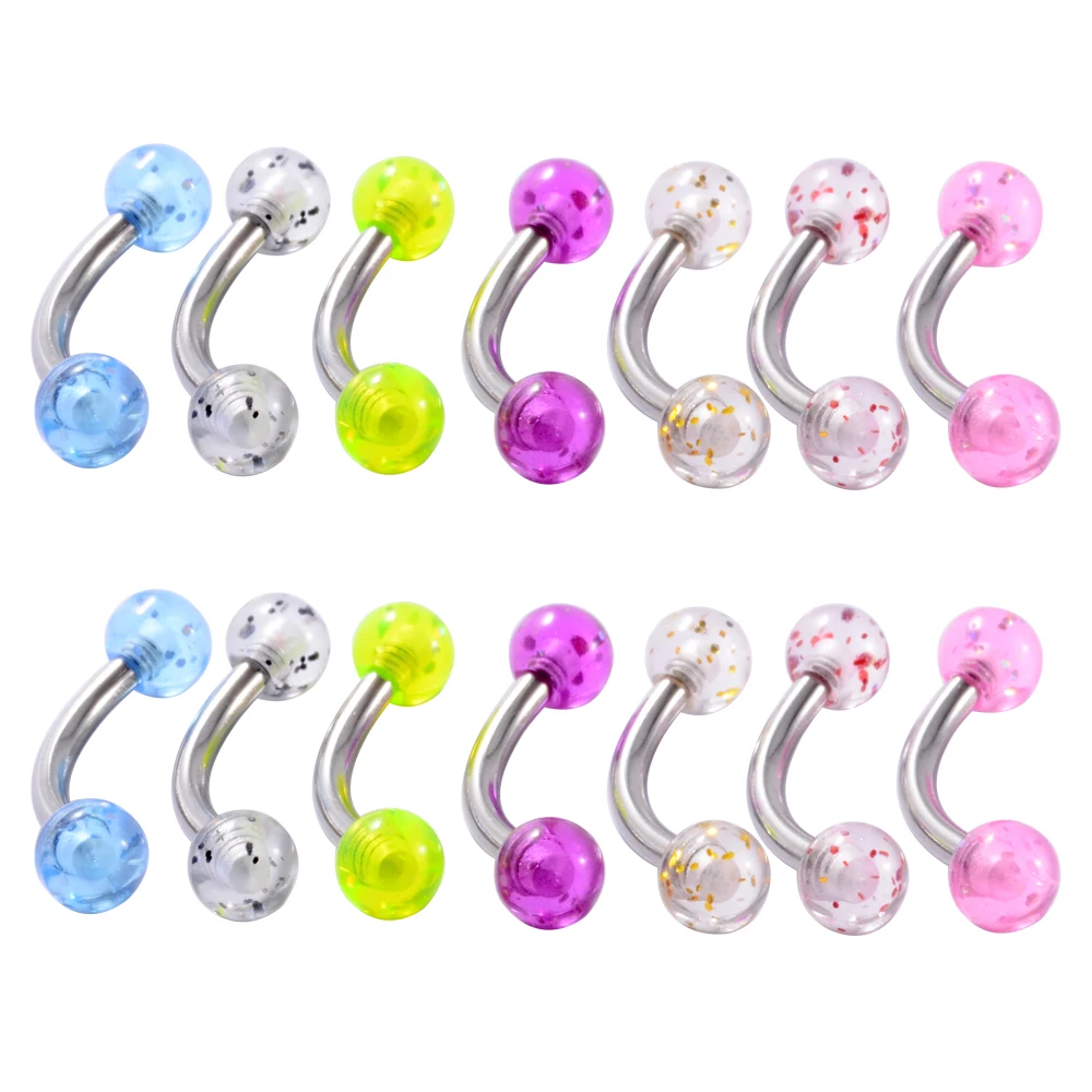 8/10/14pcs Acrylic Colorful Mixed Style Nose Ring Tongue Lip Eyebrow Ring Ear Studs Tragus Helix Lobe Ball Piercing Body Jewelry