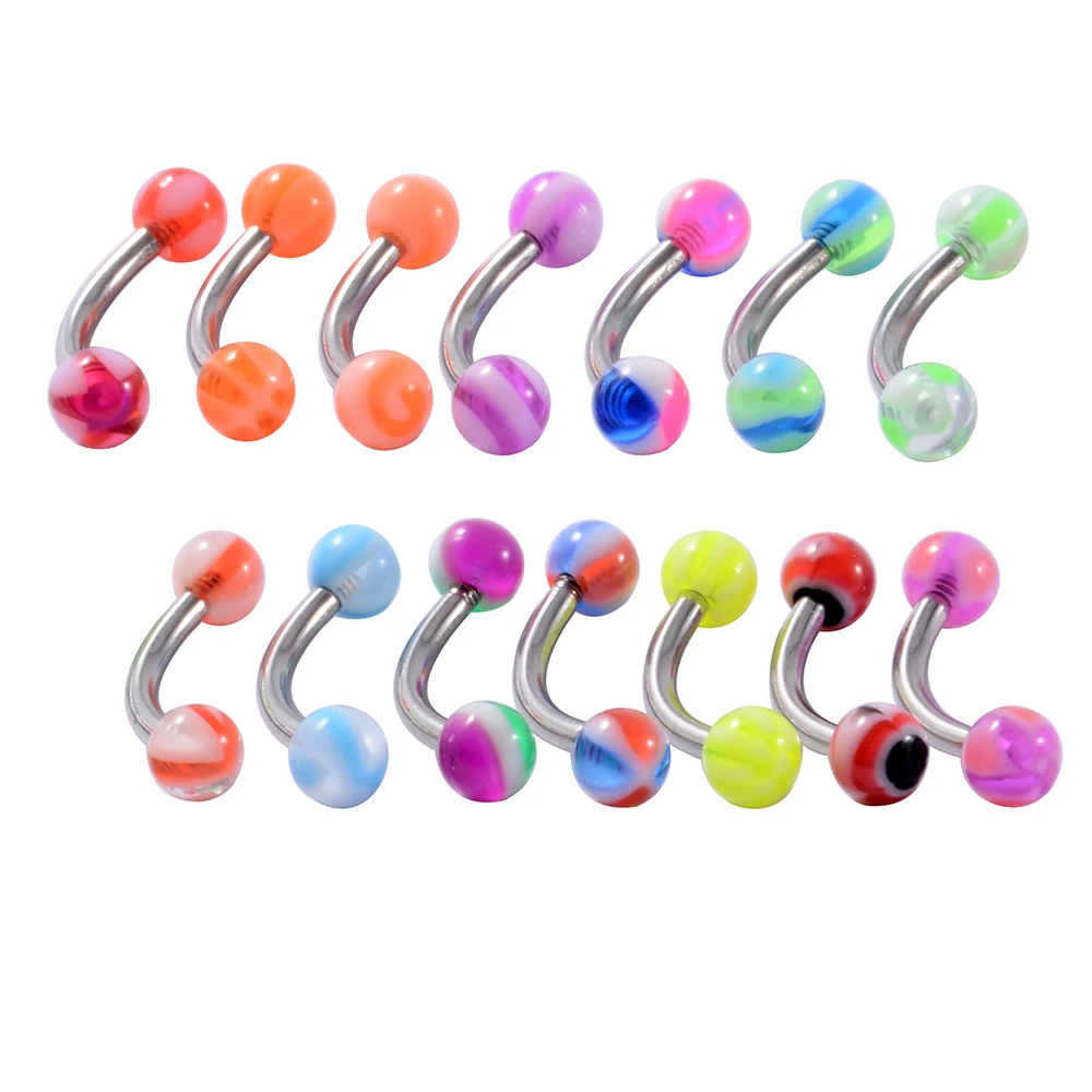 8/10/14pcs Acrylic Colorful Mixed Style Nose Ring Tongue Lip Eyebrow Ring Ear Studs Tragus Helix Lobe Ball Piercing Body Jewelry