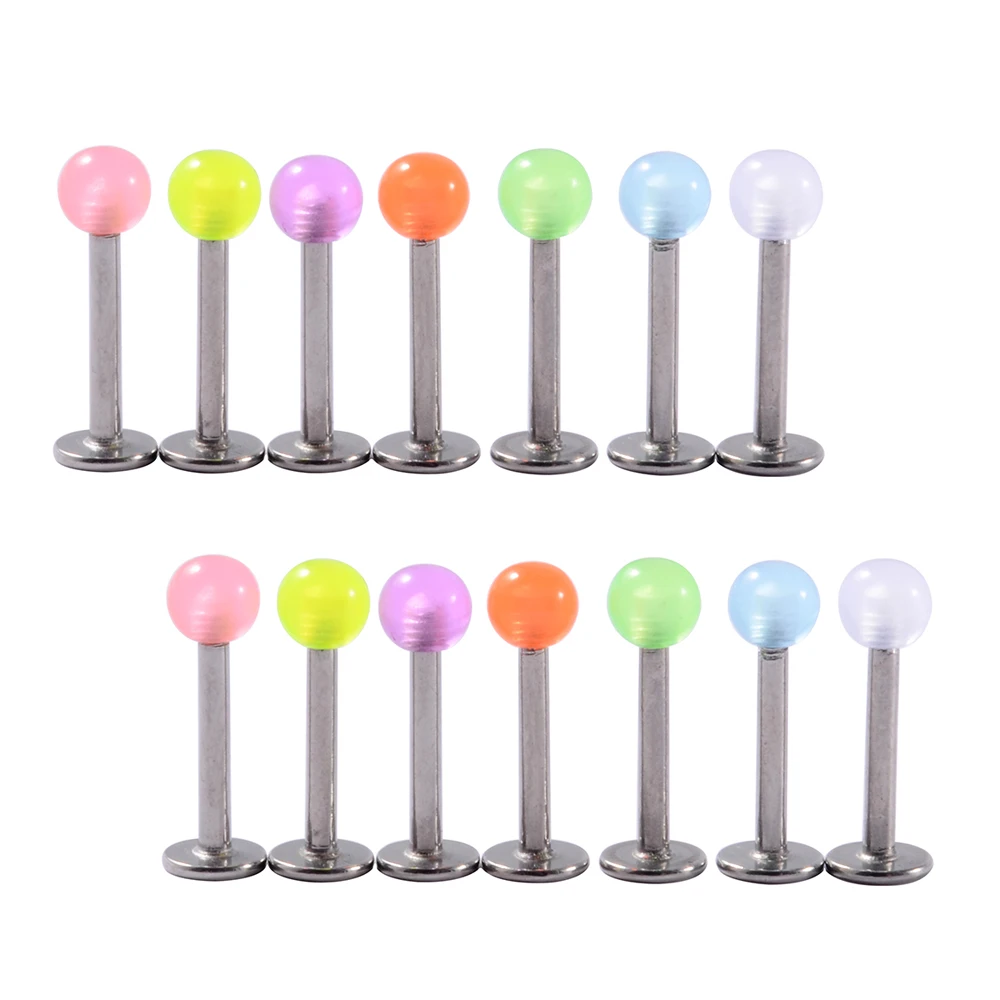 8/10/14pcs Acrylic Colorful Mixed Style Nose Ring Tongue Lip Eyebrow Ring Ear Studs Tragus Helix Lobe Ball Piercing Body Jewelry