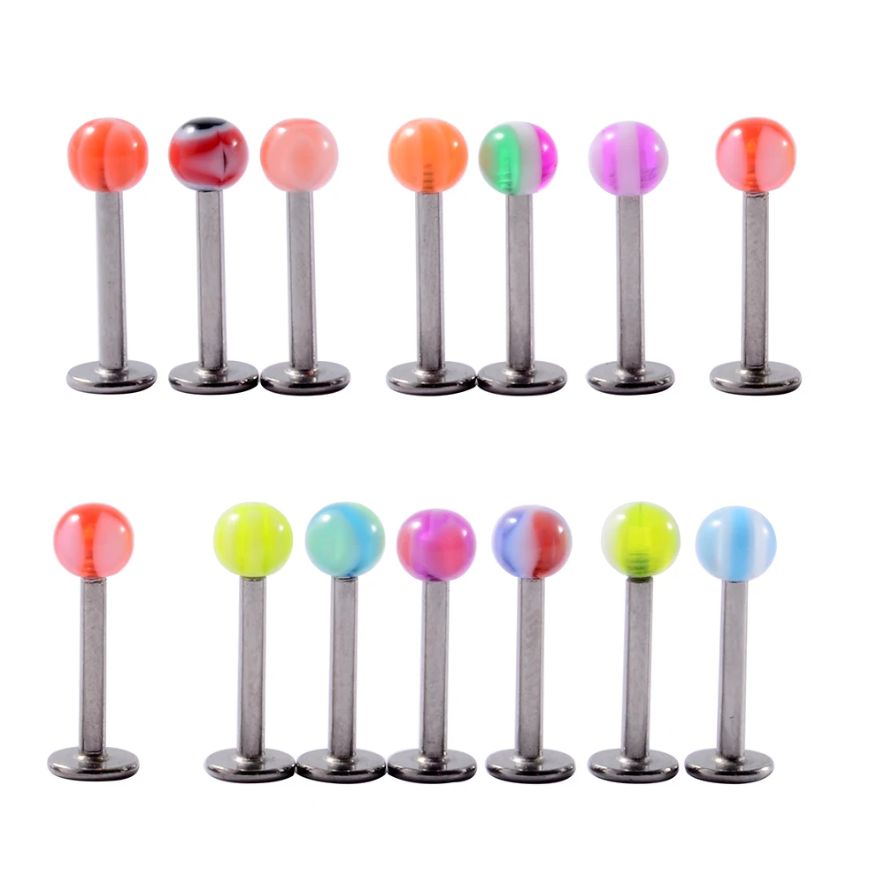8/10/14pcs Acrylic Colorful Mixed Style Nose Ring Tongue Lip Eyebrow Ring Ear Studs Tragus Helix Lobe Ball Piercing Body Jewelry