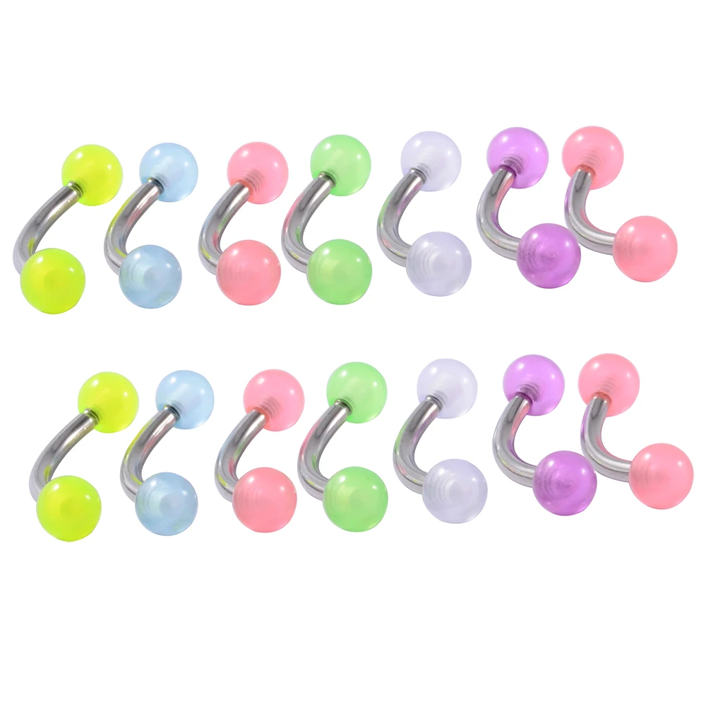 8/10/14pcs Acrylic Colorful Mixed Style Nose Ring Tongue Lip Eyebrow Ring Ear Studs Tragus Helix Lobe Ball Piercing Body Jewelry