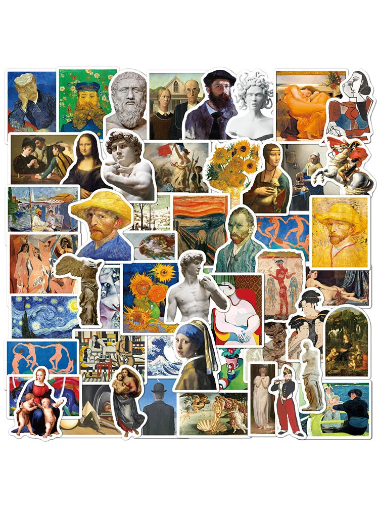 10/30/50PCS Oil Painting Art Van Gogh Mona Lisa Cartoon Graffiti Laptop Luggage Hand Account Decoration Stickers Toys Wholesale