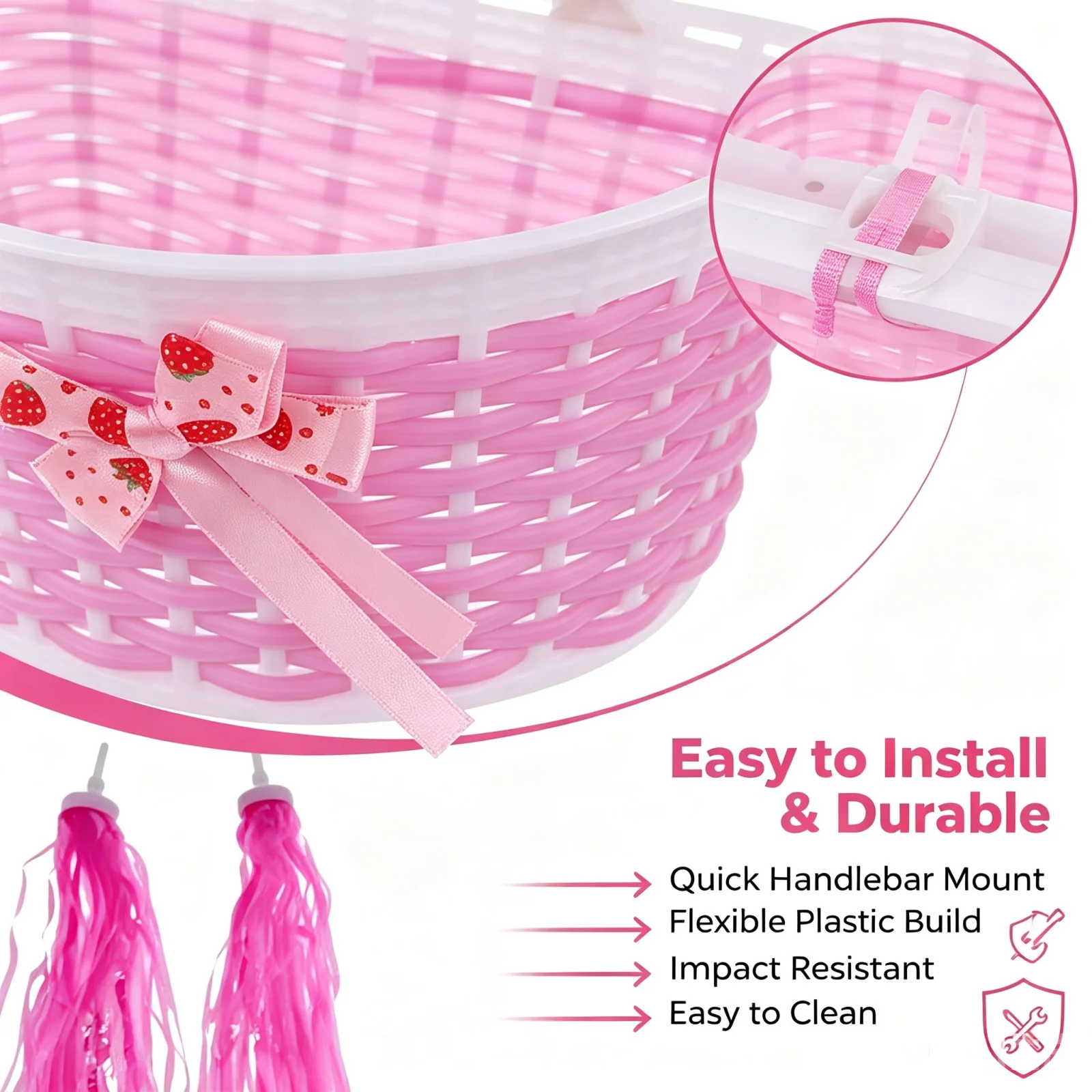 Hand Woven Cute Kids Bike Basket Universal Detachable Front Bicycle Storage Basket For Children Bike Scooter Cycling Accessory