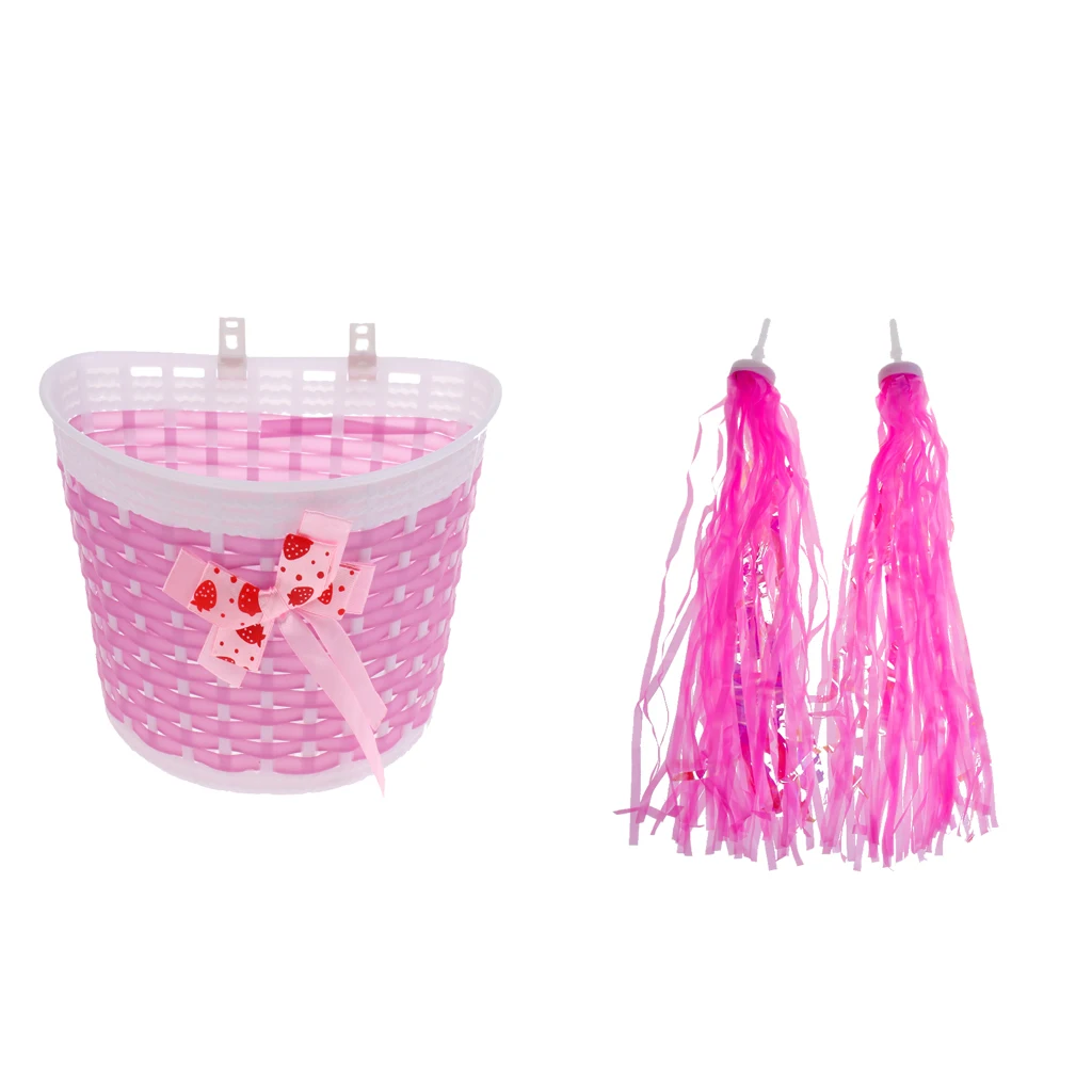 Hand Woven Cute Kids Bike Basket Universal Detachable Front Bicycle Storage Basket For Children Bike Scooter Cycling Accessory