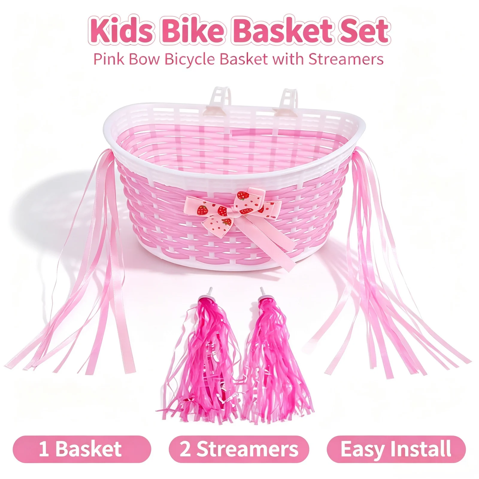 Hand Woven Cute Kids Bike Basket Universal Detachable Front Bicycle Storage Basket For Children Bike Scooter Cycling Accessory
