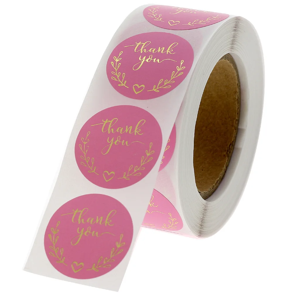 50-500pcs Round Pink Business Label Stickers Paper Cute Thank You Stickers For Baking Packaging Seal Labels Stationery Stickers