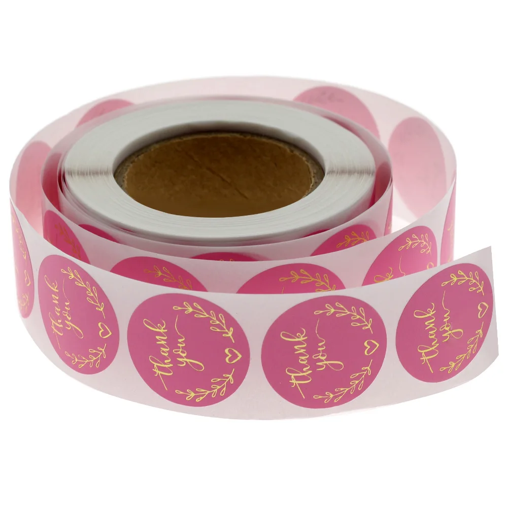 50-500pcs Round Pink Business Label Stickers Paper Cute Thank You Stickers For Baking Packaging Seal Labels Stationery Stickers