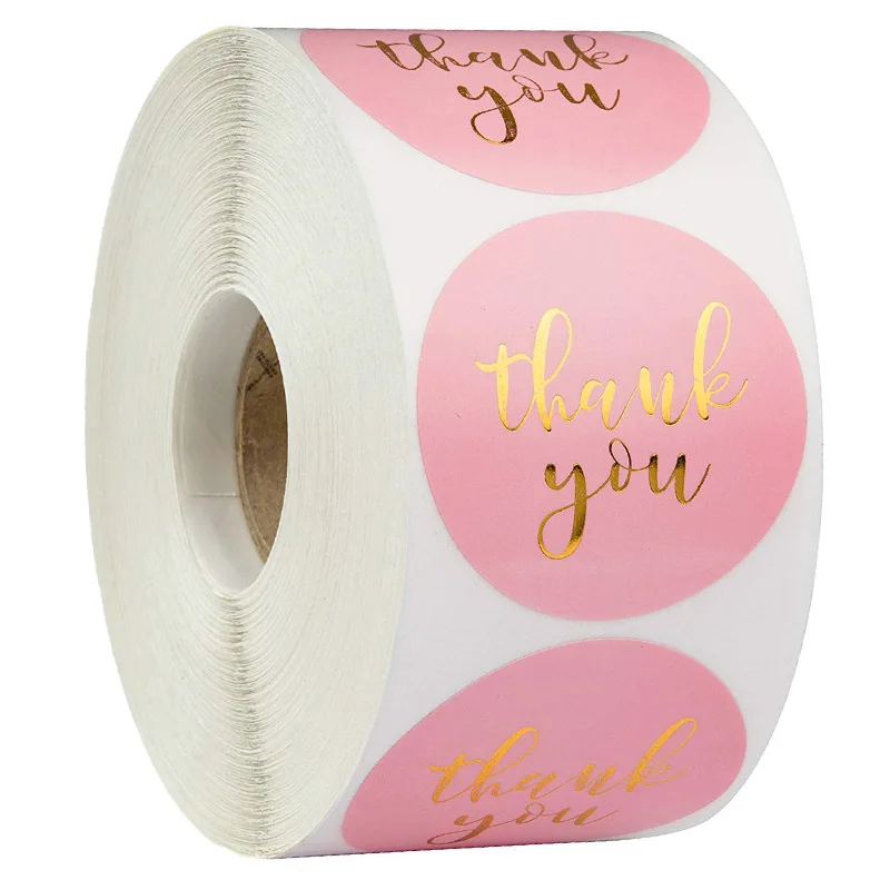 50-500pcs Round Pink Business Label Stickers Paper Cute Thank You Stickers For Baking Packaging Seal Labels Stationery Stickers