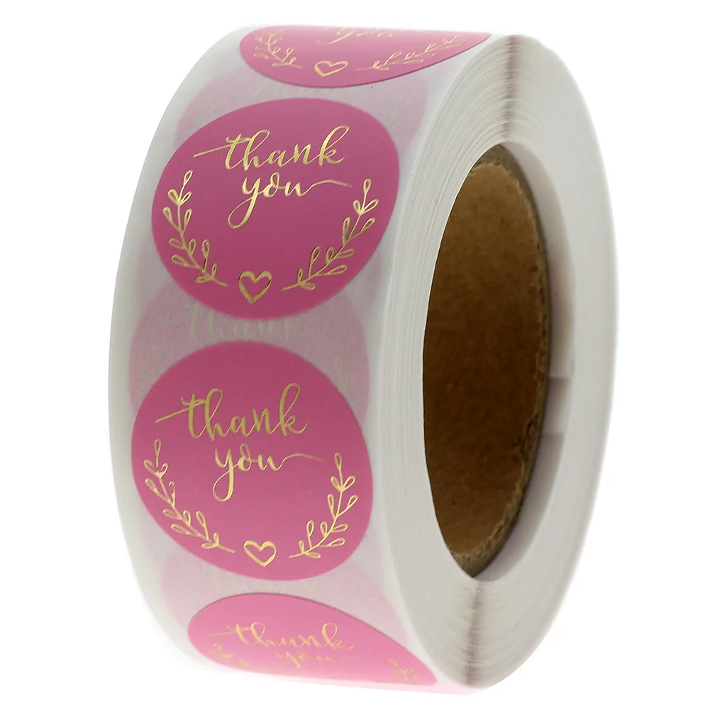 50-500pcs Round Pink Business Label Stickers Paper Cute Thank You Stickers For Baking Packaging Seal Labels Stationery Stickers