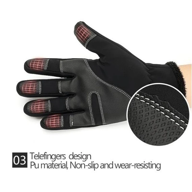 Outdoor Winter Gloves Waterproof Motorcycle Thermal Fleece Lined Resistant Touch Screen Non-slip Riding Gloves For Men Women