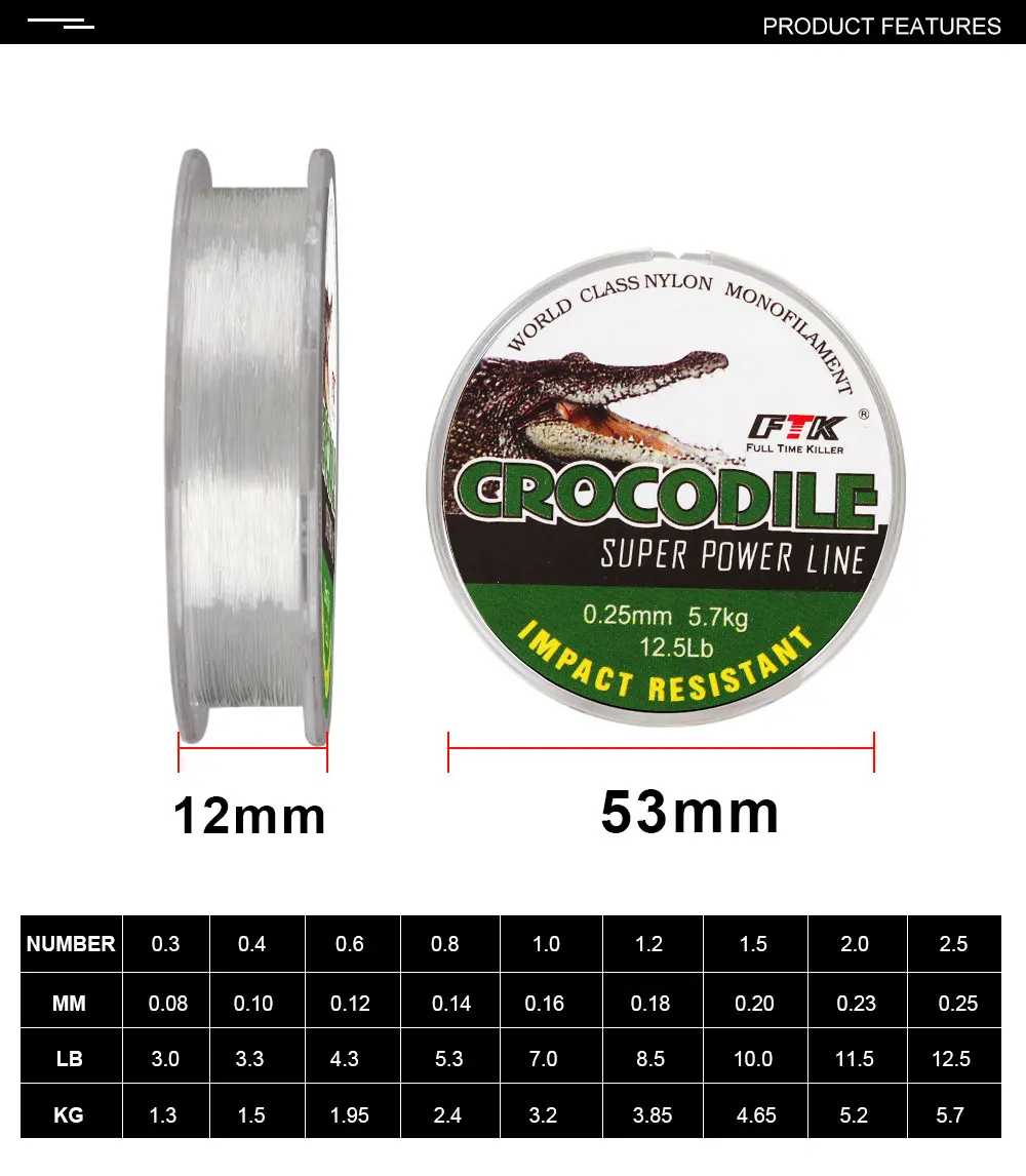 FTK Ice Fishing Lines Nylon Line 0.08MM-0.25MM 2.9-12.5LB 1.3kg-5.7kg Fishing Line Sea Fish Carp Ice Fishing Line