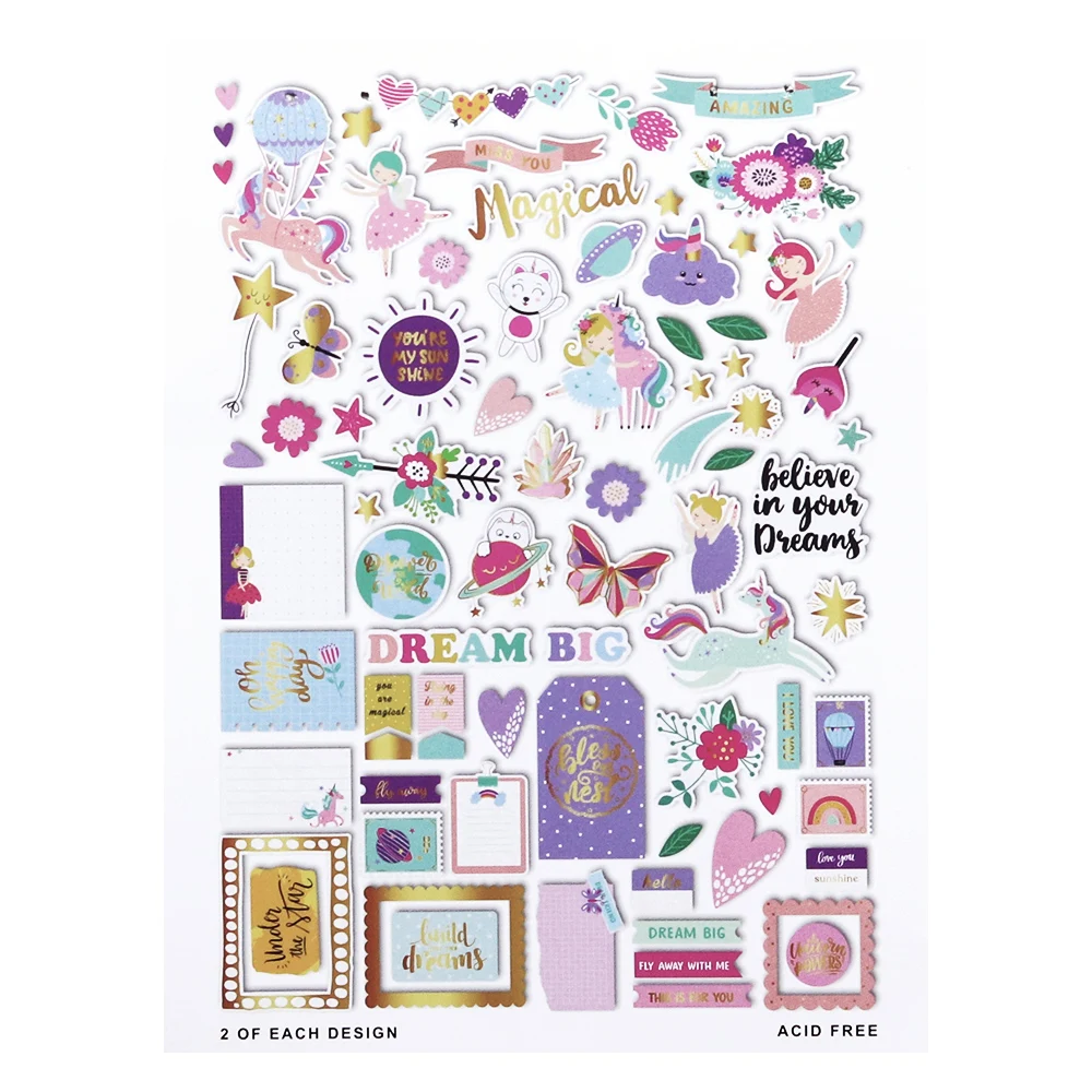 Creative Path 160pcs Violet Fantasy Scrapbooking Die Cuts Shapes Foil Purple Unicorn Journaling Die Cuts Ephemera Embellishments