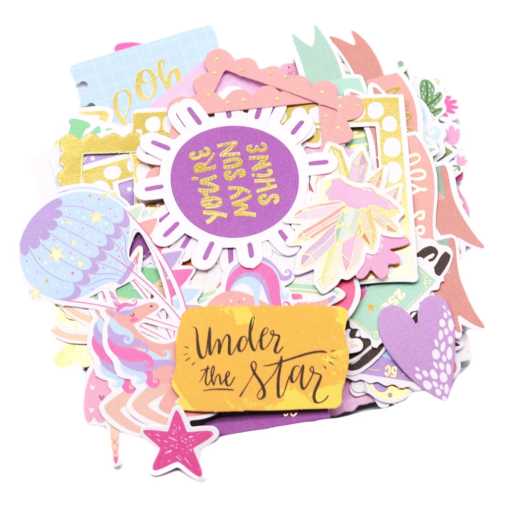 Creative Path 160pcs Violet Fantasy Scrapbooking Die Cuts Shapes Foil Purple Unicorn Journaling Die Cuts Ephemera Embellishments