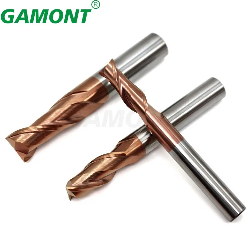 GAMONT HRC55 2-Flute Tungsten Steel Carbide Nano Coating Flat Milling Cutter CNC Machinery Maching Special Endmill Tools