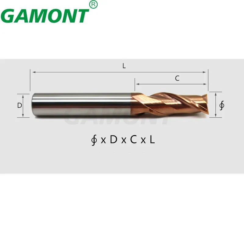 GAMONT HRC55 2-Flute Tungsten Steel Carbide Nano Coating Flat Milling Cutter CNC Machinery Maching Special Endmill Tools