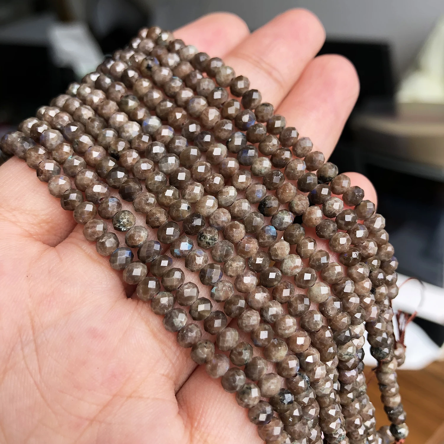 4x3mm Faceted Natural African Labradorite Stone Beads Small Round Loose Rondelle Beads for Jewelry Making DIY Bracelet Earrings