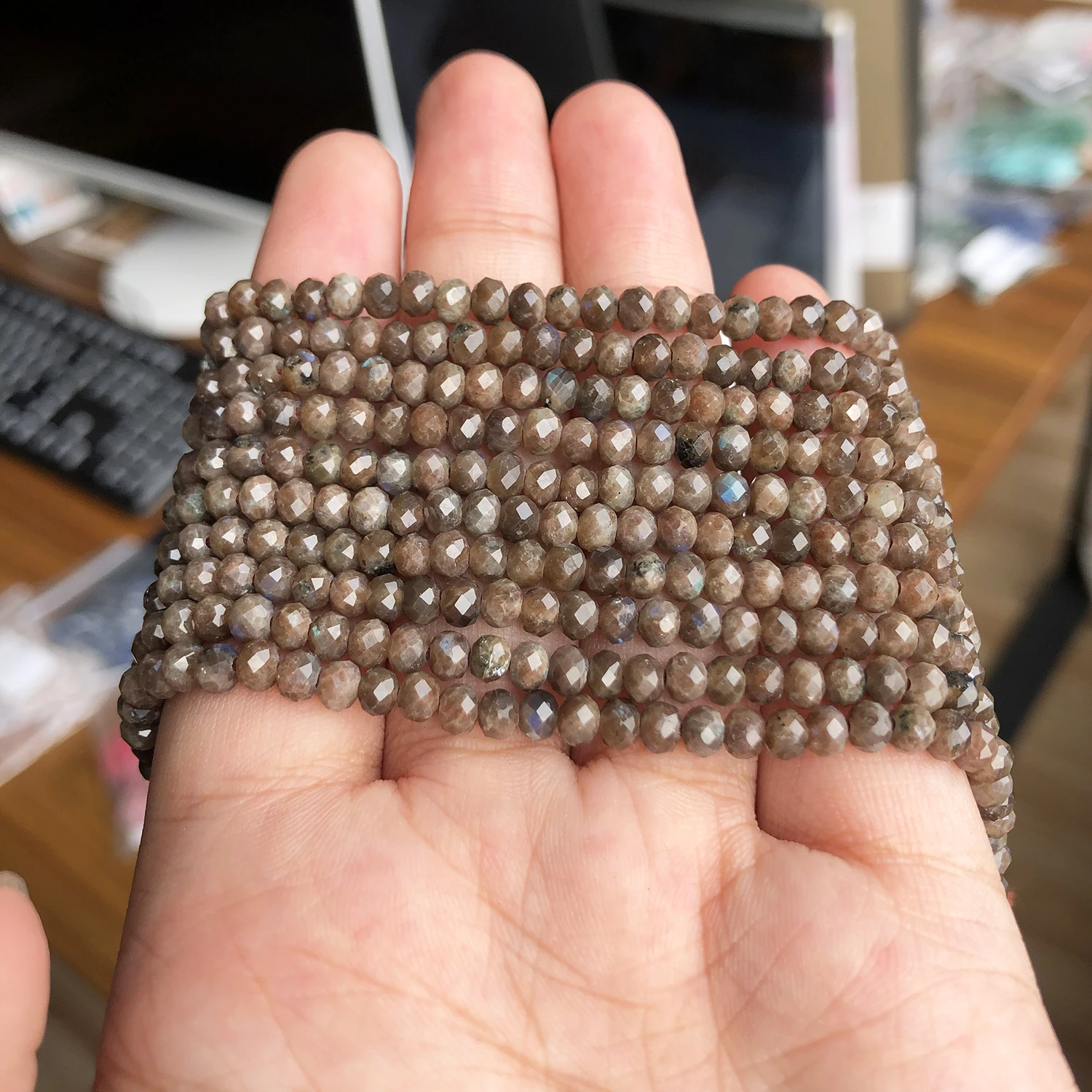 4x3mm Faceted Natural African Labradorite Stone Beads Small Round Loose Rondelle Beads for Jewelry Making DIY Bracelet Earrings