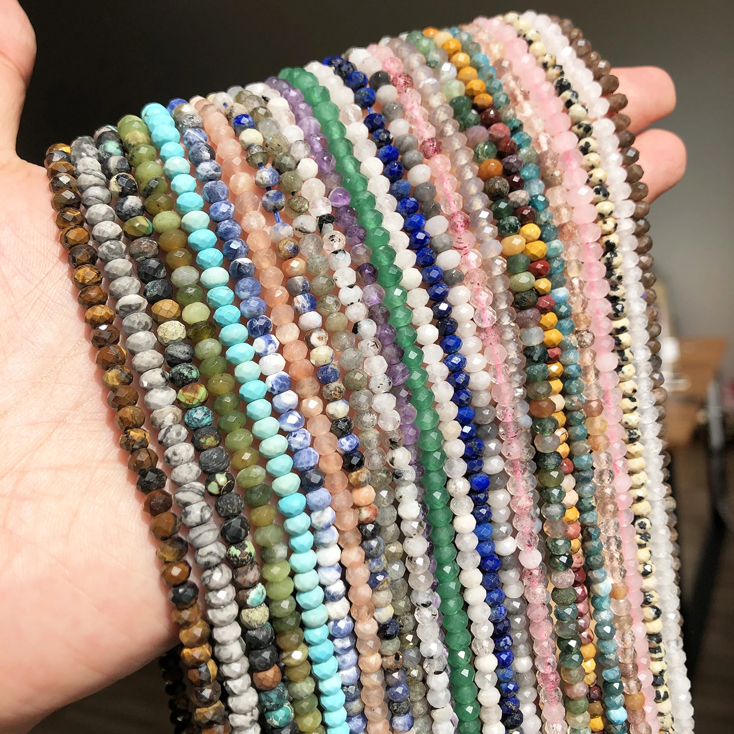 4x3mm Faceted Natural African Labradorite Stone Beads Small Round Loose Rondelle Beads for Jewelry Making DIY Bracelet Earrings
