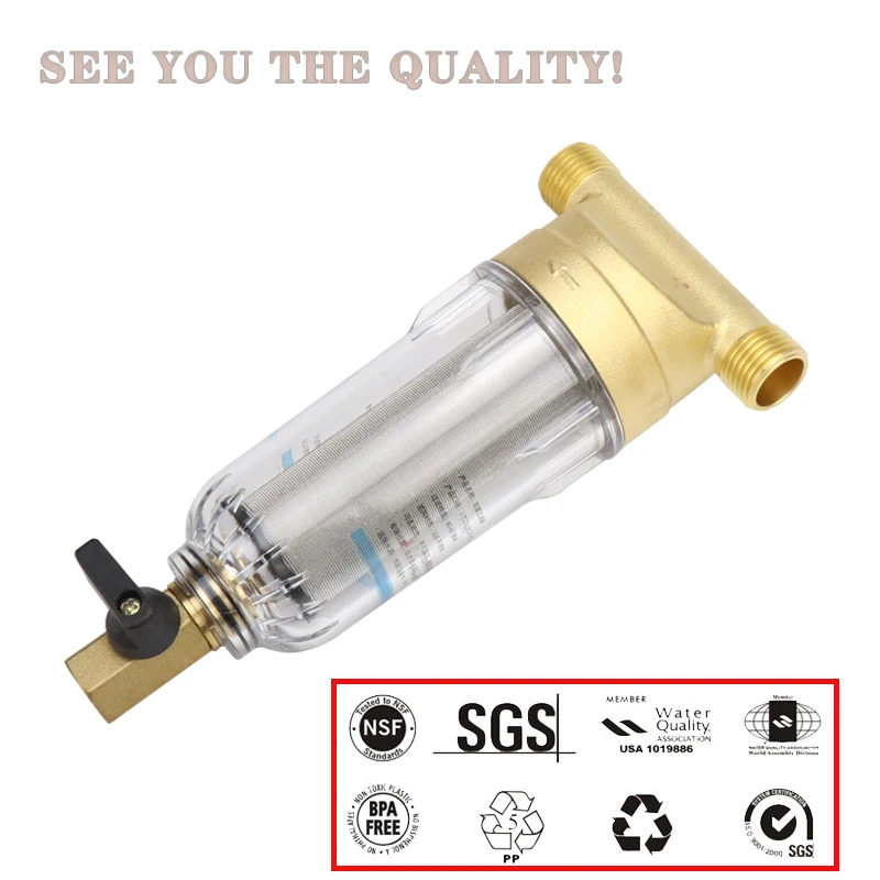 1/2' 3/4' 1' Pre-Filter Stainless Steel Brass Front-Mounted Filter Household Central 40-Micron Water Purification Element