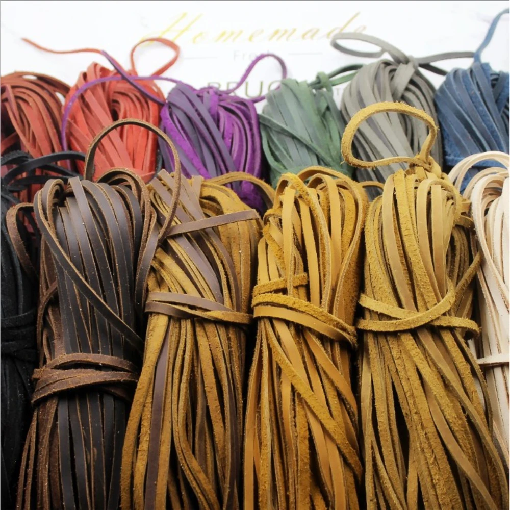 2Meters Black/Brown/Coffee/Colorful 3/4/5mm Flat Genuine Leather Jewelry Cord String Lace Rope DIY Necklace Bracelet Finding
