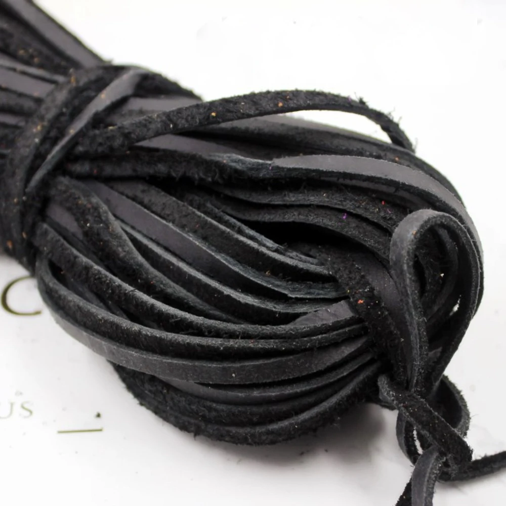 2Meters Black/Brown/Coffee/Colorful 3/4/5mm Flat Genuine Leather Jewelry Cord String Lace Rope DIY Necklace Bracelet Finding
