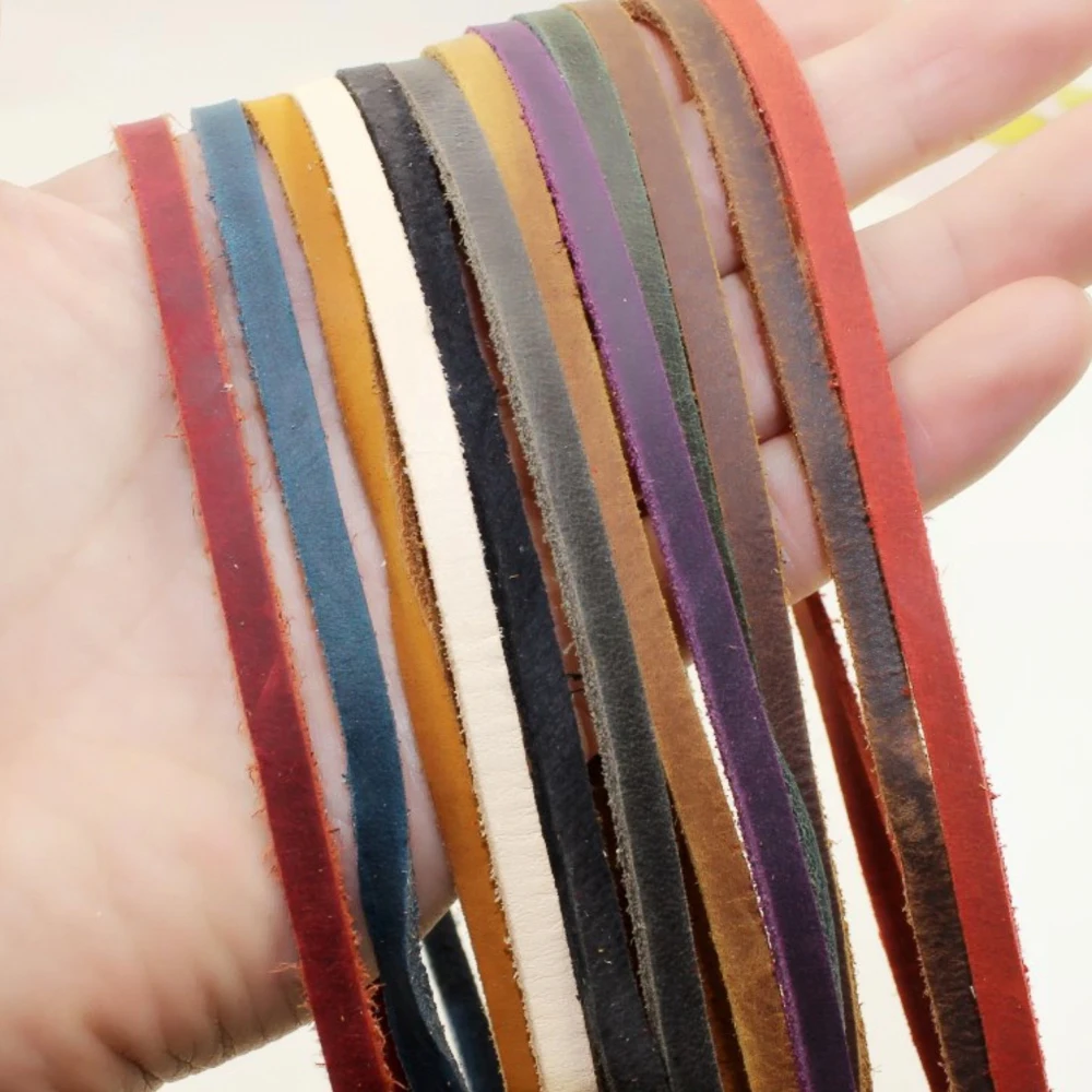 2Meters Black/Brown/Coffee/Colorful 3/4/5mm Flat Genuine Leather Jewelry Cord String Lace Rope DIY Necklace Bracelet Finding