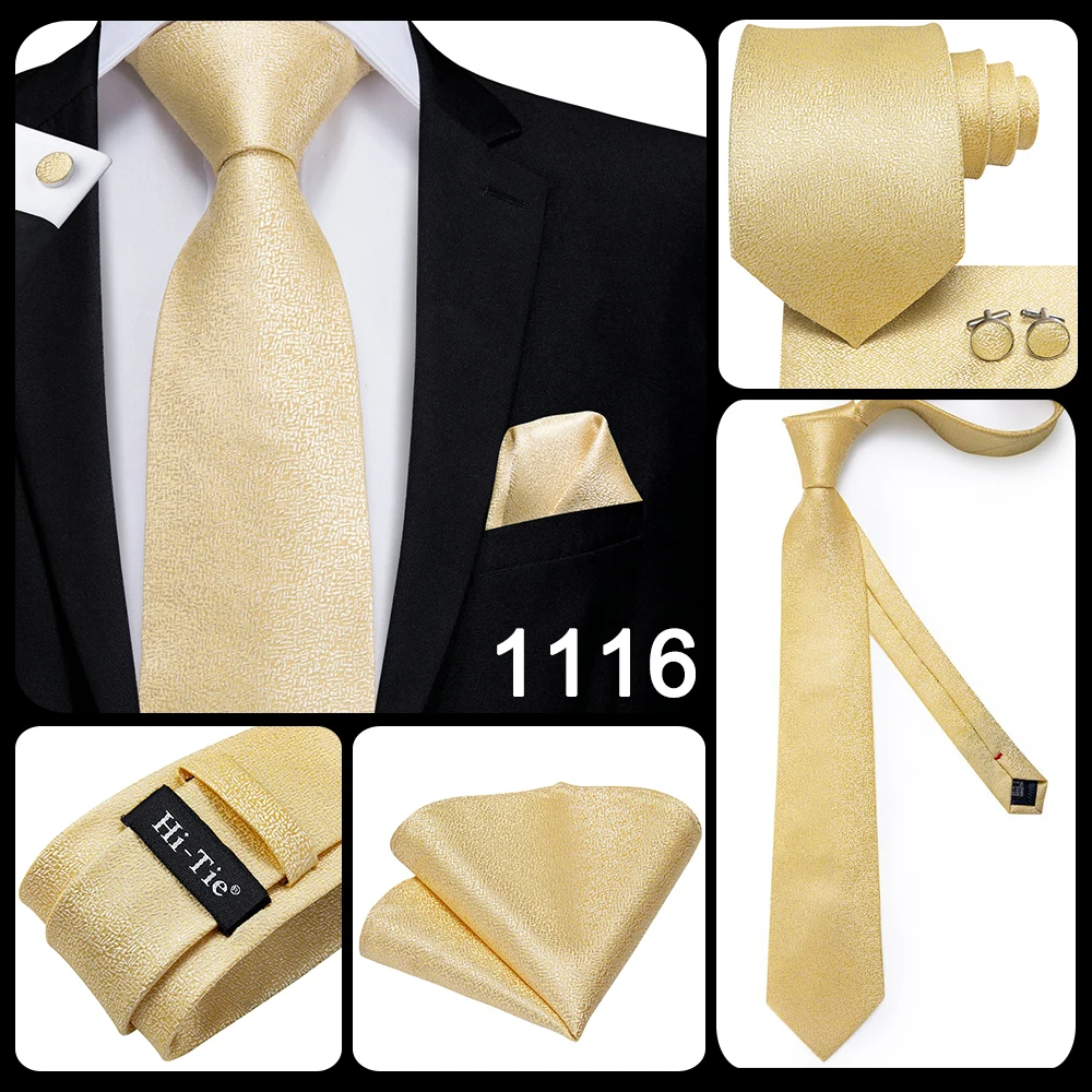Hi-Tie Luxury Yellow Gold Plaid Paisley Silk Wedding Necktie For Men Fashion Mens Tie Gravatas Gift Business Party Dropshipping