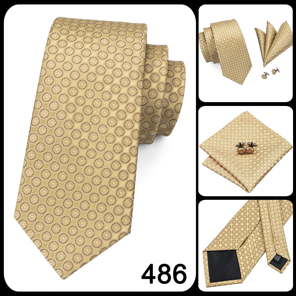 Hi-Tie Luxury Yellow Gold Plaid Paisley Silk Wedding Necktie For Men Fashion Mens Tie Gravatas Gift Business Party Dropshipping