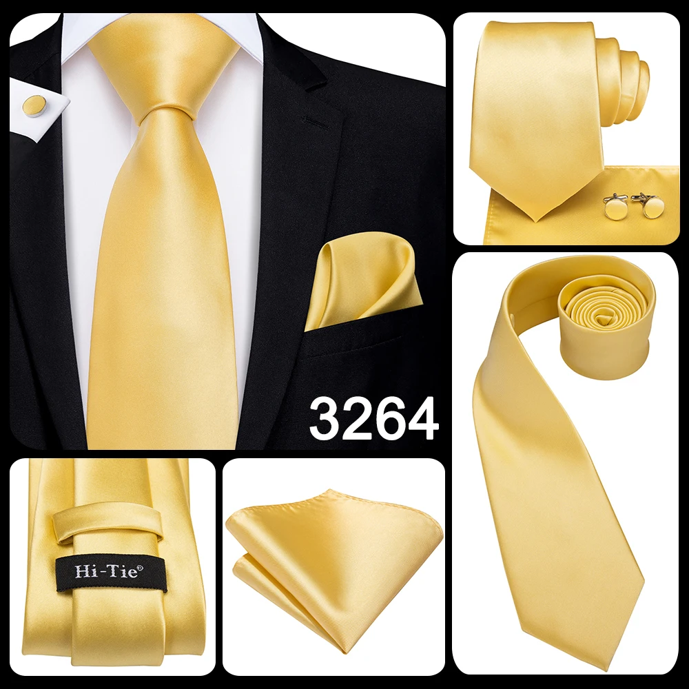 Hi-Tie Luxury Yellow Gold Plaid Paisley Silk Wedding Necktie For Men Fashion Mens Tie Gravatas Gift Business Party Dropshipping