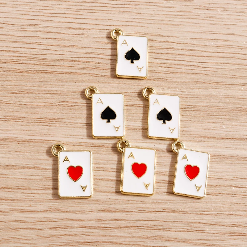 10pcs 11*15mm Enamel Heart A Poker Charms for Jewelry Making Cute Drop Earrings Pendants Necklaces DIY Keychains Accessories