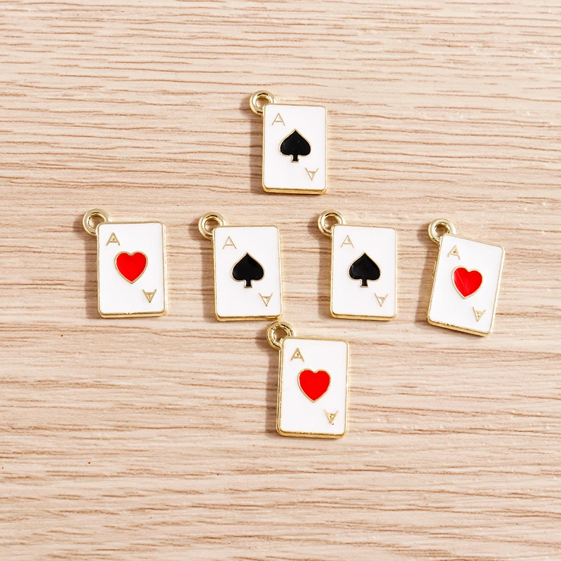 10pcs 11*15mm Enamel Heart A Poker Charms for Jewelry Making Cute Drop Earrings Pendants Necklaces DIY Keychains Accessories