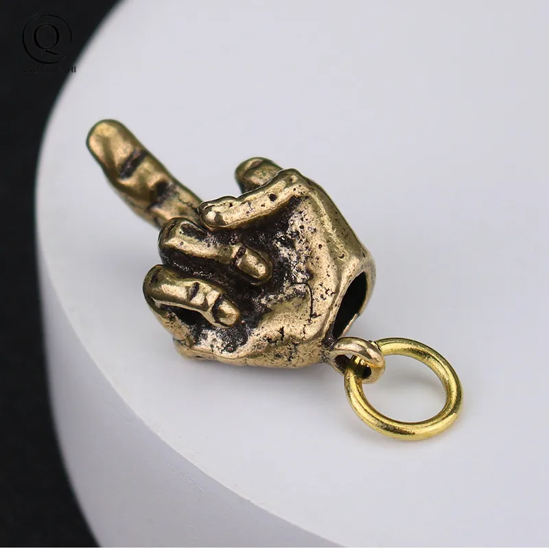 Metal Brass Raised Middle Finger Up Shape Keychain Pendant Jewelry Punk Rock Men Fashion Car Key Chain Ring Hanging Hand Keyring