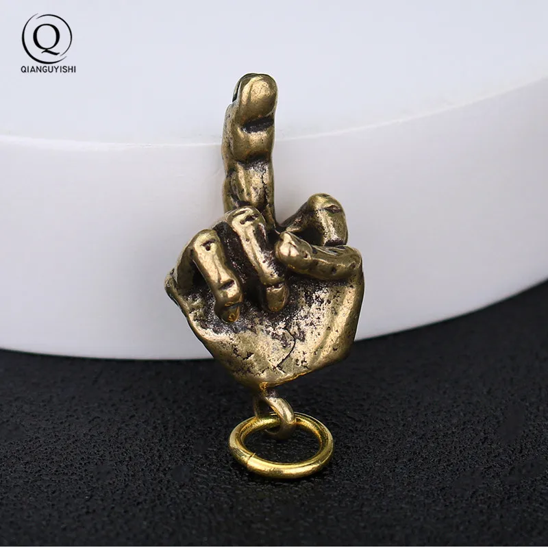 Metal Brass Raised Middle Finger Up Shape Keychain Pendant Jewelry Punk Rock Men Fashion Car Key Chain Ring Hanging Hand Keyring