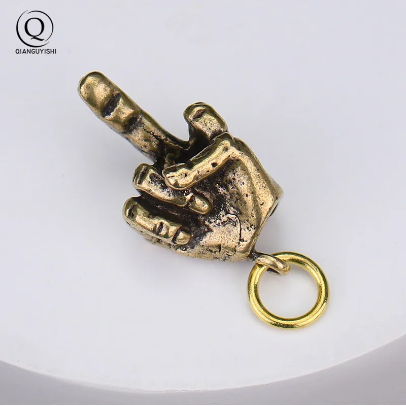 Metal Brass Raised Middle Finger Up Shape Keychain Pendant Jewelry Punk Rock Men Fashion Car Key Chain Ring Hanging Hand Keyring