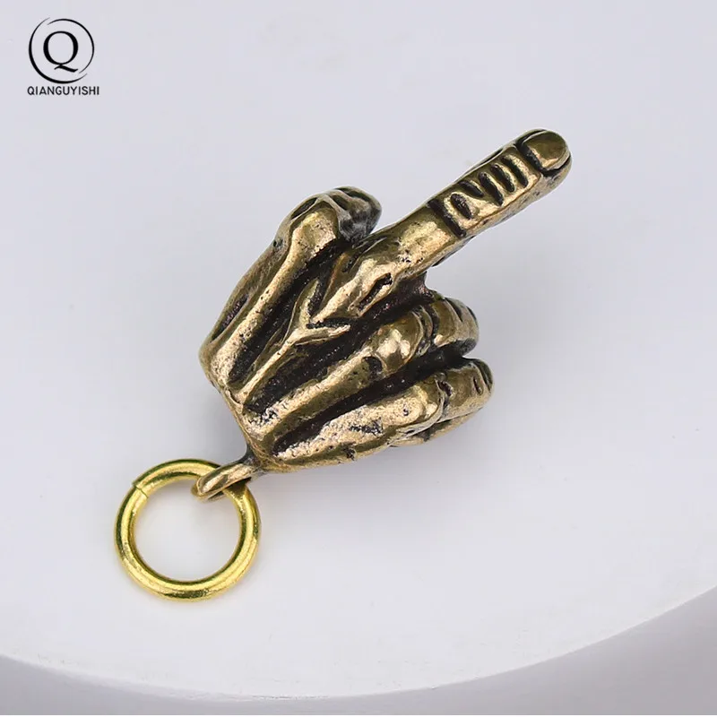Metal Brass Raised Middle Finger Up Shape Keychain Pendant Jewelry Punk Rock Men Fashion Car Key Chain Ring Hanging Hand Keyring